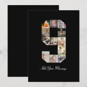 Zwart en Wit Nummer 9 Foto Collage Aankondiging (Voorkant / Achterkant)