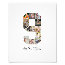 Zwart en Wit Nummer 9 Foto Collage Afdruk