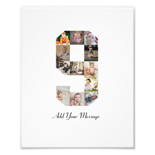 Zwart en Wit Nummer 9 Foto Collage Afdruk (Voorkant)