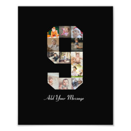 Zwart en Wit Nummer 9 Foto Collage Afdruk
