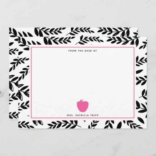 Zwart en wit olievlek Roze Apple-leraar Notitiekaartje (Voorkant / Achterkant)