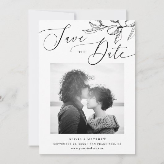 Zwart en wit olijf bruiloft | Italiaanse foto Save The Date (Voorkant)
