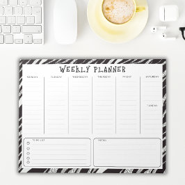 Zwart en Wit Ongedateerde Verticale Weekplanner Notitieblok