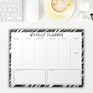 Zwart en Wit Ongedateerde Verticale Weekplanner Notitieblok