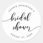 Zwart en Wit Ontspannen Bruiloftsscript Bridal Sho Ronde Sticker (Voorkant)