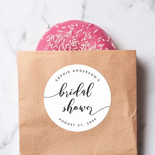Zwart en Wit Ontspannen Bruiloftsscript Bridal Sho Ronde Sticker