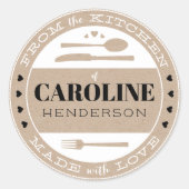 Zwart en Wit op Beige Gemaakt met Liefde Voedsel C Ronde Sticker (Voorkant)