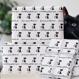 Zwart en wit op maat gemaakte kat verjaardag inpak cadeaupapier