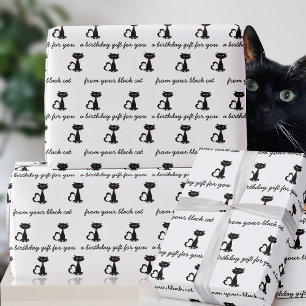 Zwart en wit op maat gemaakte kat verjaardag inpak cadeaupapier