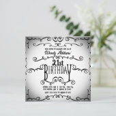 Zwart en wit  ornamentale gotische verjaardag kaart (Staand voorkant)