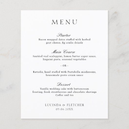 Zwart en wit oud geld elegant trouwmenu (Voorkant)