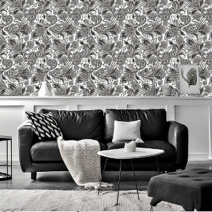 Zwart en wit paisley  behang