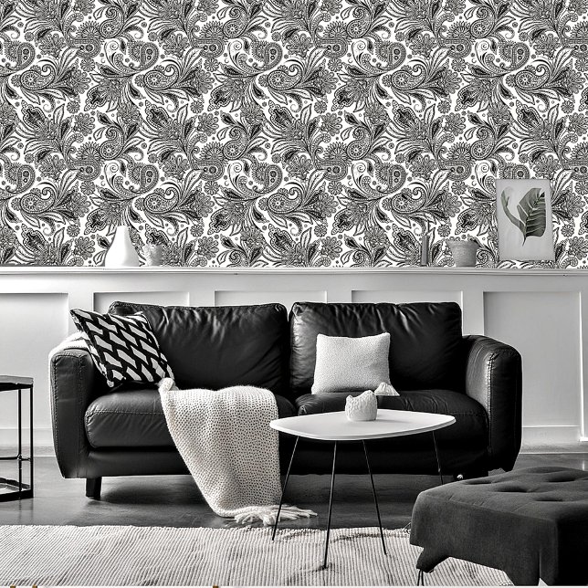 Zwart en wit paisley  behang (Creator heeft geüpload)