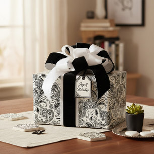 Zwart en wit paisley cadeaupapier