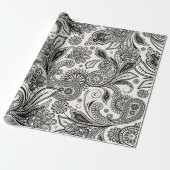 Zwart en wit paisley cadeaupapier (Uitgerold)
