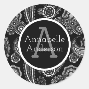 Zwart en wit paisley fantasie personaliseren ronde sticker
