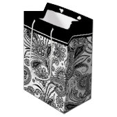 Zwart en wit paisley middel grote cadeautas (Voorkant Gekanteld)