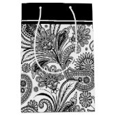 Zwart en wit paisley middel grote cadeautas (Voorkant)