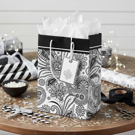 Zwart en wit paisley middel grote cadeautas