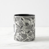 Zwart en wit paisley monogram mok (Midden)