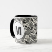 Zwart en wit paisley monogram mok (Voorkant links)
