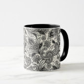 Zwart en wit paisley monogram mok (Voorkant rechts)