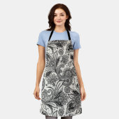 Zwart en wit paisley schort (Gedragen)