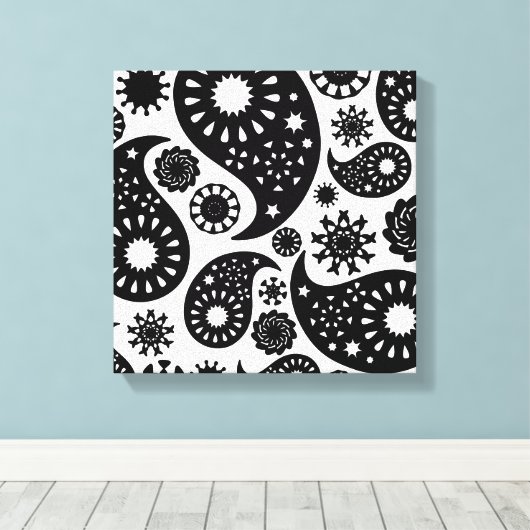 Zwart en wit paisleypatroon. canvas afdruk (Insitu (Houten vloer))