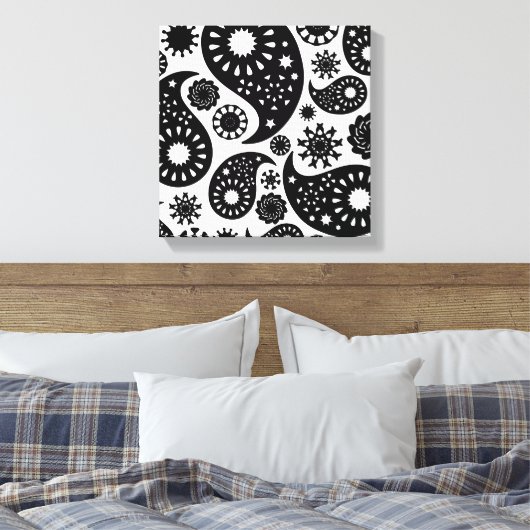 Zwart en wit paisleypatroon. canvas afdruk (Insitu (Slaapkamer))