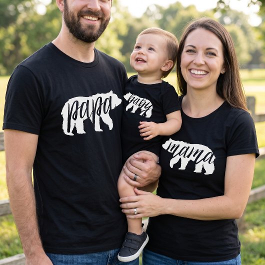 Zwart en Wit Papa Beer Matching Familie T-shirt
