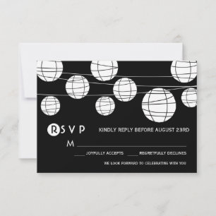 Zwart en Wit Papieren Lantaarns Huwelijk RSVP Kaar Kaartje