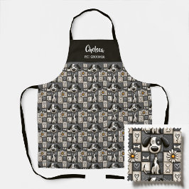 Zwart en Wit Patchwork Hond Patroon Huisdierverzor Schort