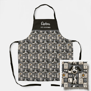 Zwart en Wit Patchwork Hond Patroon Huisdierverzor Schort