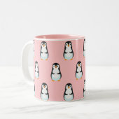 Zwart en wit Penguin Patroon op Licht Roze Tweekleurige Koffiemok (Voorkant links)