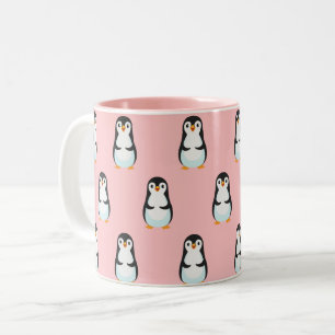 Zwart en wit Penguin Patroon op Licht Roze Tweekleurige Koffiemok