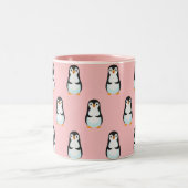Zwart en wit Penguin Patroon op Licht Roze Tweekleurige Koffiemok (Center)