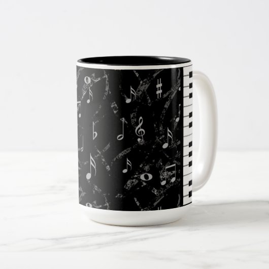 Zwart en wit Piano Muziek Mok 2 (Voorkant rechts)