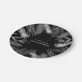 Zwart en wit pijnboomblad met sneeuw papieren bordje (Gekanteld)