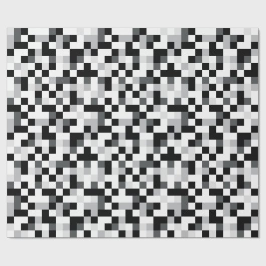 Zwart en wit Pixel-ontwerp Cadeaupapier (Vlak)