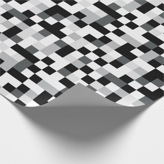 Zwart en wit Pixel-ontwerp Cadeaupapier (Hoek)