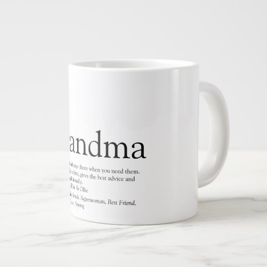 Zwart en Wit Plezier Oma Oma Definitie Grote Koffiekop (Voorkant rechts)