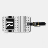 Zwart en wit Polka Dot Stripe Modern Monogram Bagagelabel (Voorkant horizontaal)