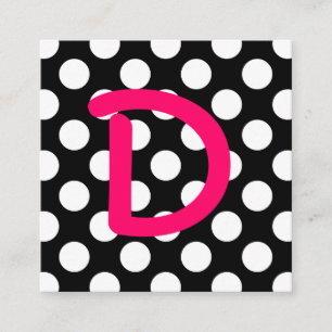 Zwart en wit polkadot roze monogram vierkante visitekaartje