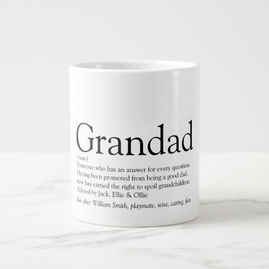 Zwart en Wit Pret Opa Opa Definitie Grote Koffiekop (Voorkant)