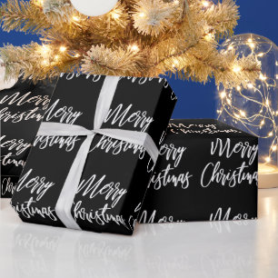 Zwart en Wit Prettig Kerstfeest Calligrafie Cadeaupapier