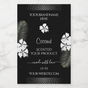 Zwart en Wit Productlabels Hawaiaanse Bloemen Voedselcontainer Etiket