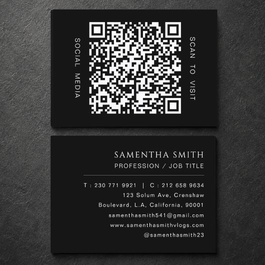 Zwart en Wit Professioneel Minimaal QR-code  Visitekaartje