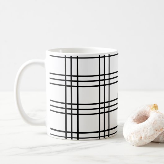 Zwart en wit rasterpatroon koffiemok (Met donut)