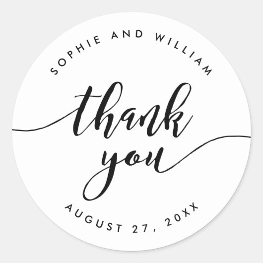 Zwart en Wit Relax Script Bedankt Ronde Sticker (Voorkant)