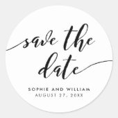 Zwart en Wit Relax Script Save the Date Ronde Sticker (Voorkant)